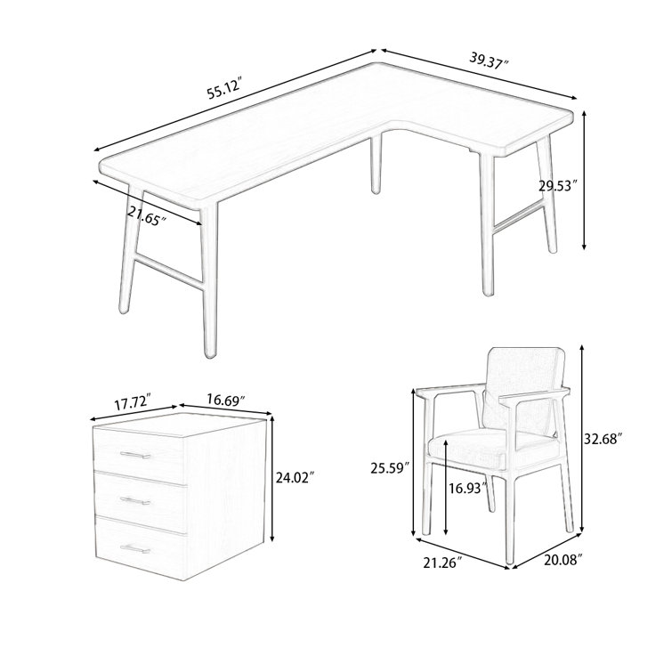 Corrigan Studio® Altovese 3 Piece Solid Wood LShaped Desk And Chair